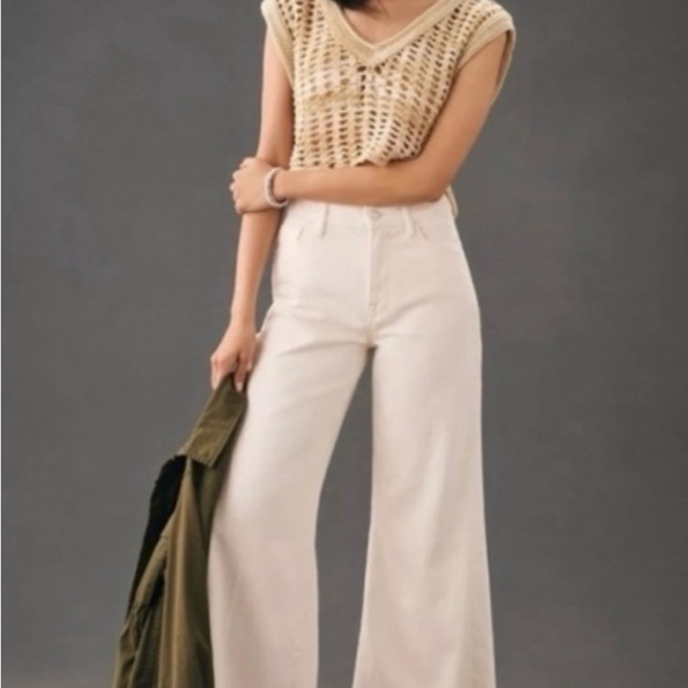 Maeve by Anthropology Cream White Wide-Leg Jeans